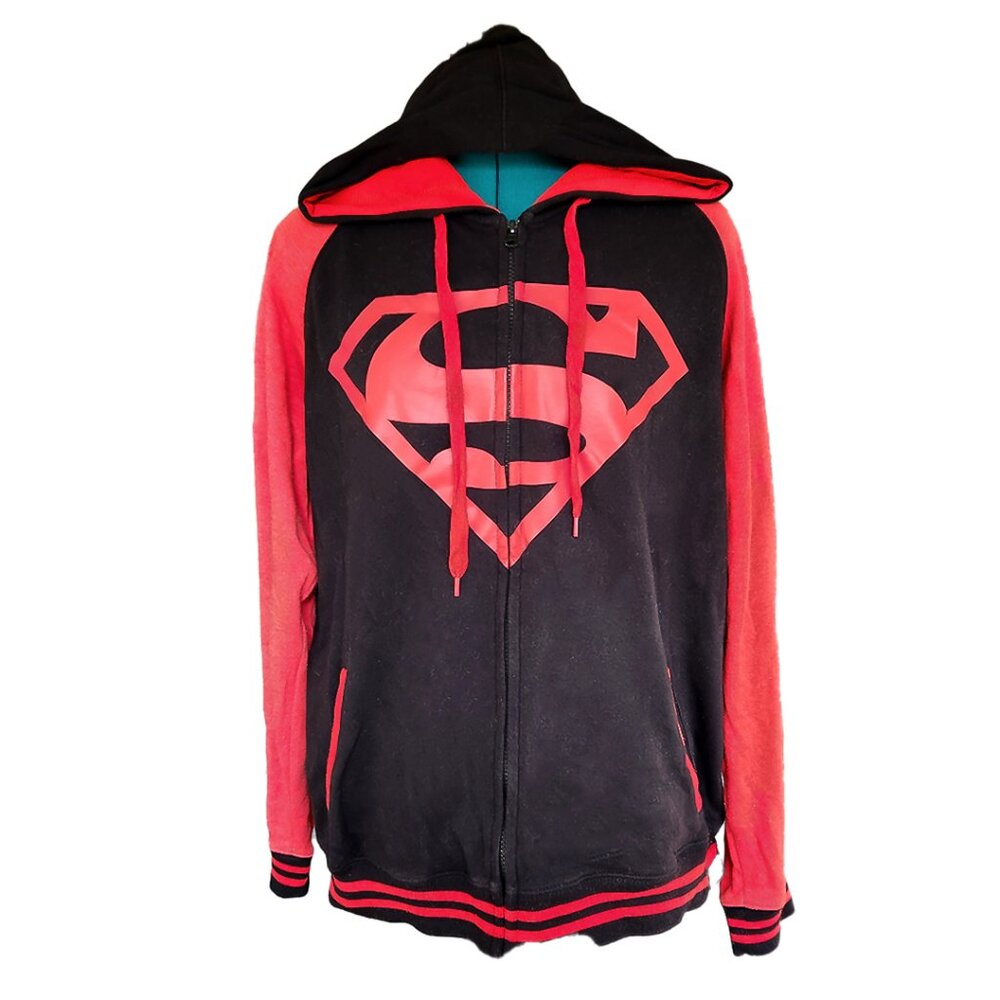 DC Comics Superman Logo Black Red Zip-Up Hoodie Sweatshirt Mens/Unisex